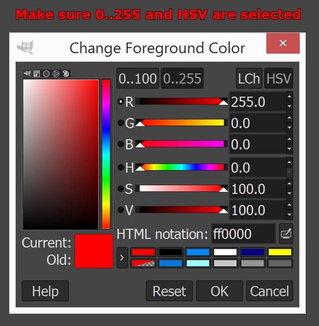 GIMP Change Foreground Color Dialog