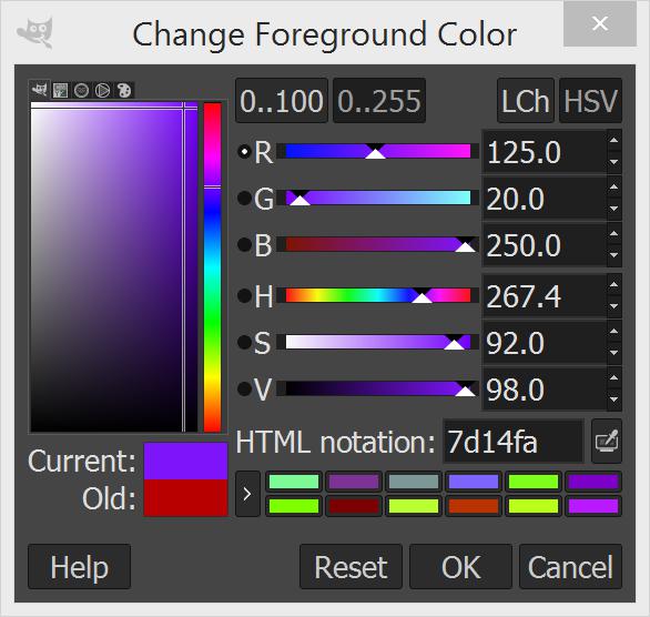 GIMP Foreground Color Palette